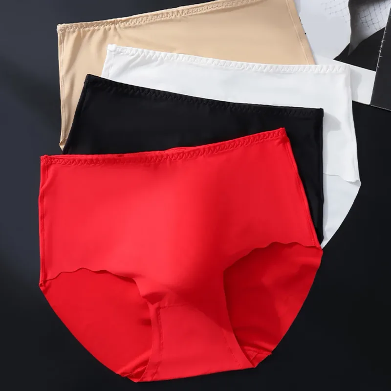 Men Ultra-Thin Briefs Seamless Ice Silk Plus Size Briefs 3D Bulge Pouch Solid Underwear High-Waisted Breathable Panties