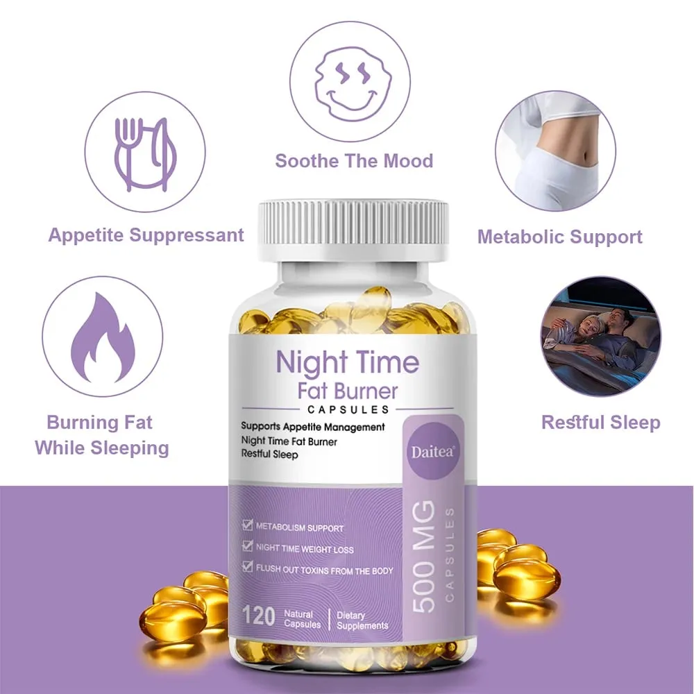 Nighttime Fat Burner Boosts Metabolism Weight Management Improves Sleep - 500 Mg Serving 120 Capsules