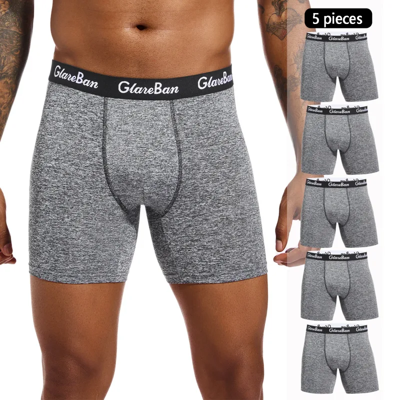 5 pz Set Mid-Lungo Boxer Nero Biancheria Intima Degli Uomini Traspirante Mutande Maschili per Gli Uomini Homme Boxer Sottovesti Mutandine Morbide 2024