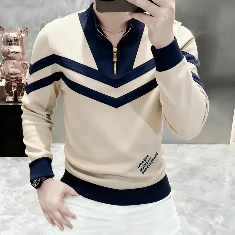 Sudaderas con cuello levantado de lujo para hombre, Sudadera con capucha empalmada a la moda, sudaderas informales cómodas y versátiles, ropa para hombre 2026