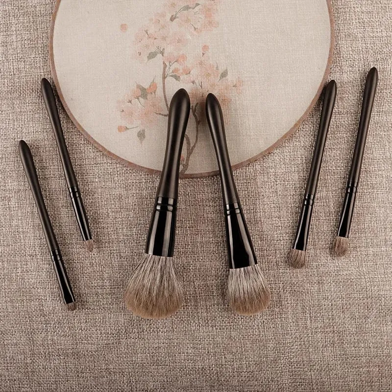 6pcs/set Fox hair Makeup brushes Set Powder Blusher Crease Eyeshadow Detalye Liner Shadow Make up brushes Travle siz Ebony Handle