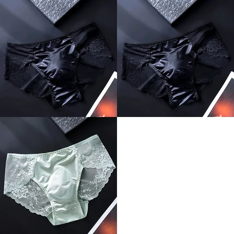 3PCS Men Sexy Lace Triangle Briefs Sexy Low Waist Seamless Panties Male Thin Breathable Comfortable Transparent Underwear