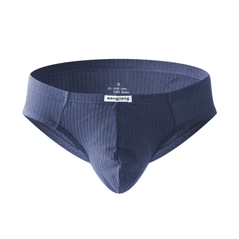 Men's Ribbed Cotton Separate Pouch Briefs Breathable Low Rise Soft Stretch Underwear Panties 1PC