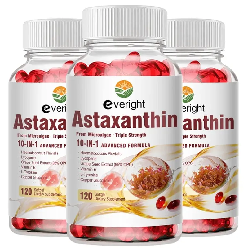 Astaxanthin 24mg – Potent Antioxidant for Skin Eyes & Immune Health – 10-in-1 with Lycopene Grape Seed Vitamin E & Zinc