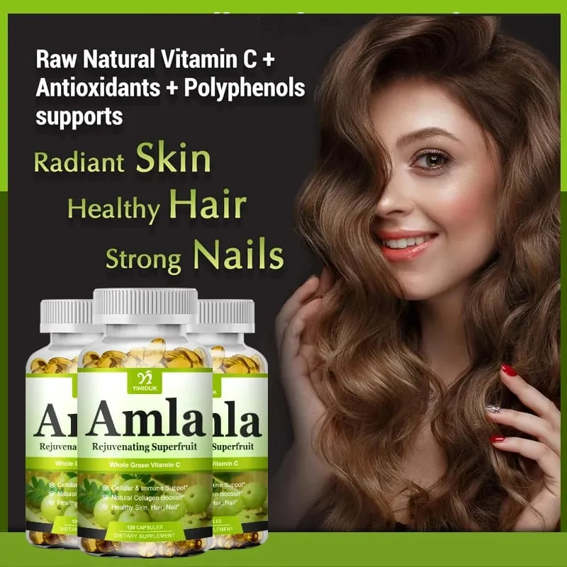 Organic Amla Capsules Support Collagen Fights Free Radicals & Daily Wellness Antioxidant Power for Immunity & Skin Health