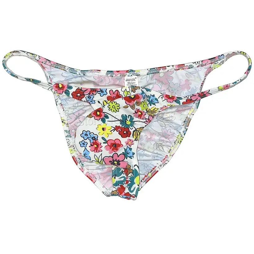 Men's Cheeky Briefs Underwear Pouch Male Ruched Bikini Swimwear Sexy Underpants High Elasticity, Low Waist, Floral Print sexy