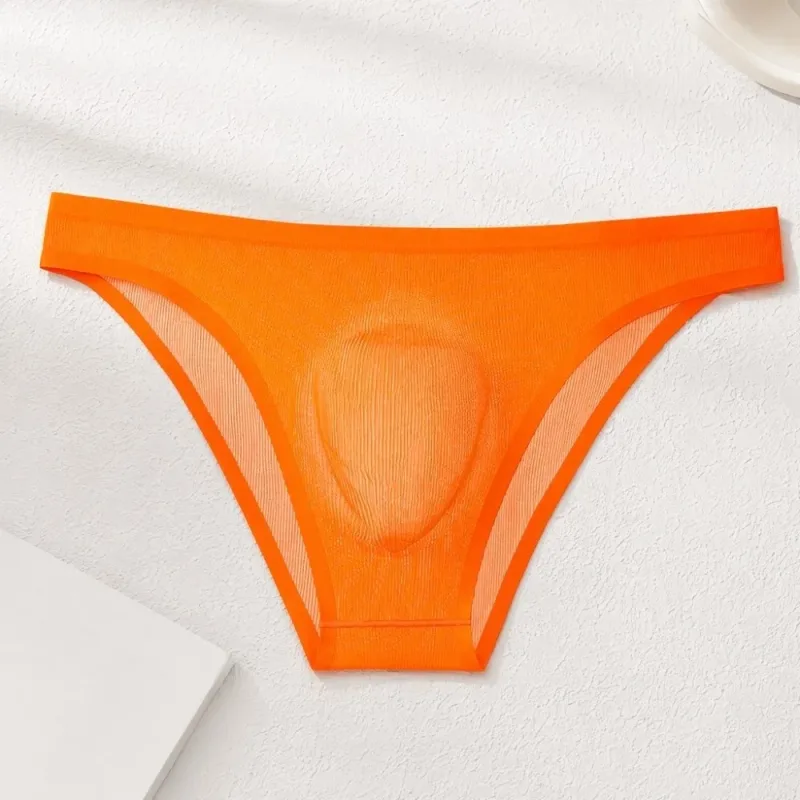 Soft Ice Silk Men's Triangle Panties Lingerie Breathable Men Thin Briefs Solid Color Large Size Underwear for Men Male