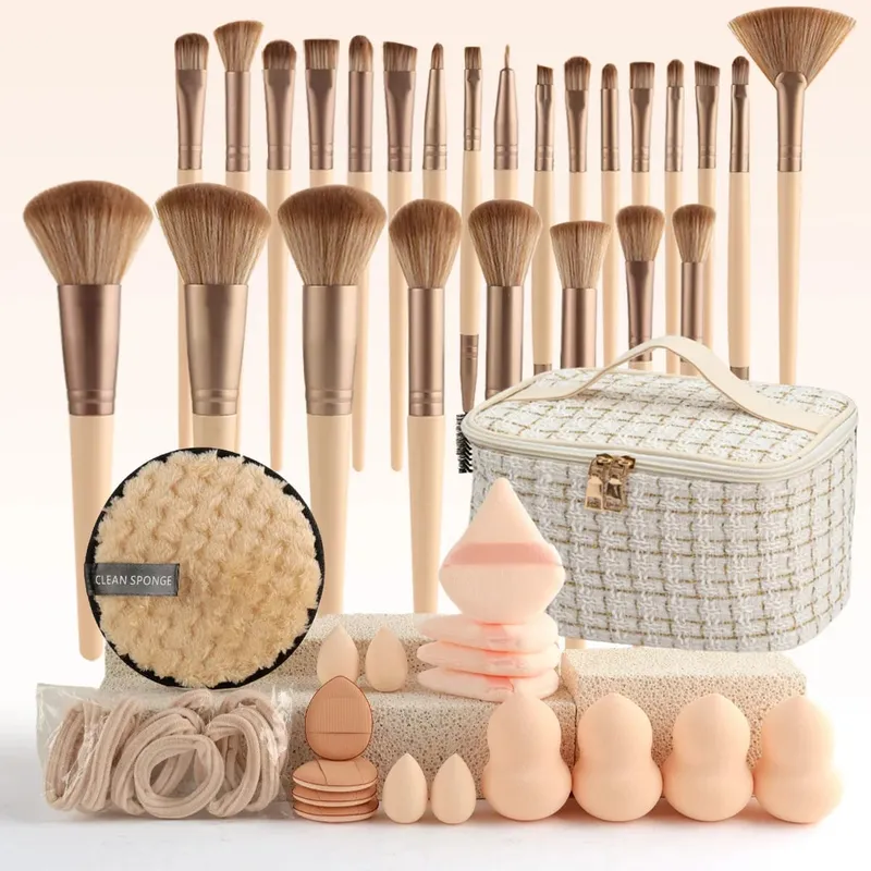 47Pcs Propesyonal na Makeup Brushes Set Mga Tool sa Pagpapaganda Kit Portable Travel Cosmetic Bag Puff Toiletry Makeup Accessories Set