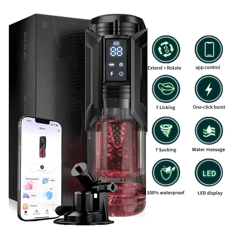 APP LED Automata Férfi Maszturbátor Kupa 7 Szívás Forgó Nyalás Lágyítási módok Zsebi punci simogató szopás férfi szexjátékok