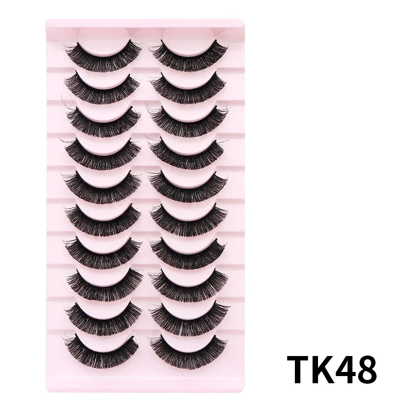 10 זוגות רוסי DD Curl Bulk Fluffy Strip ריסים טבעיים רכים מלאכותיים ריסים מלאכותיים לשימוש חוזר בעבודת יד ליום ומסיבה