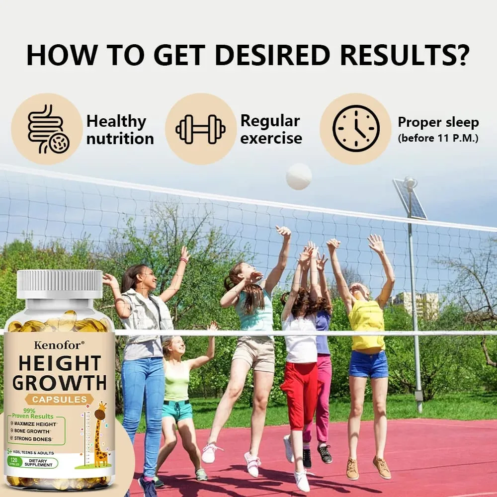 Height Growth Capsules - With Vitamins and Calcium - Increase Bone Strength Promotes Growth Adults Children
