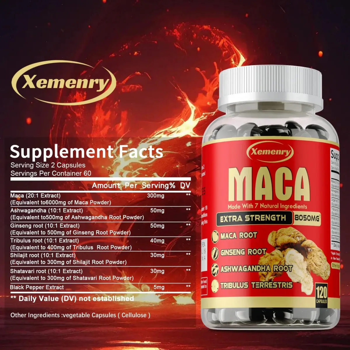 Κάψουλες Maca Root - με Ginseng & Ashwagandha για την υποστήριξη της ενεργειακής αντοχής και της απόδοσης Βελτίωση της μυϊκής μάζας