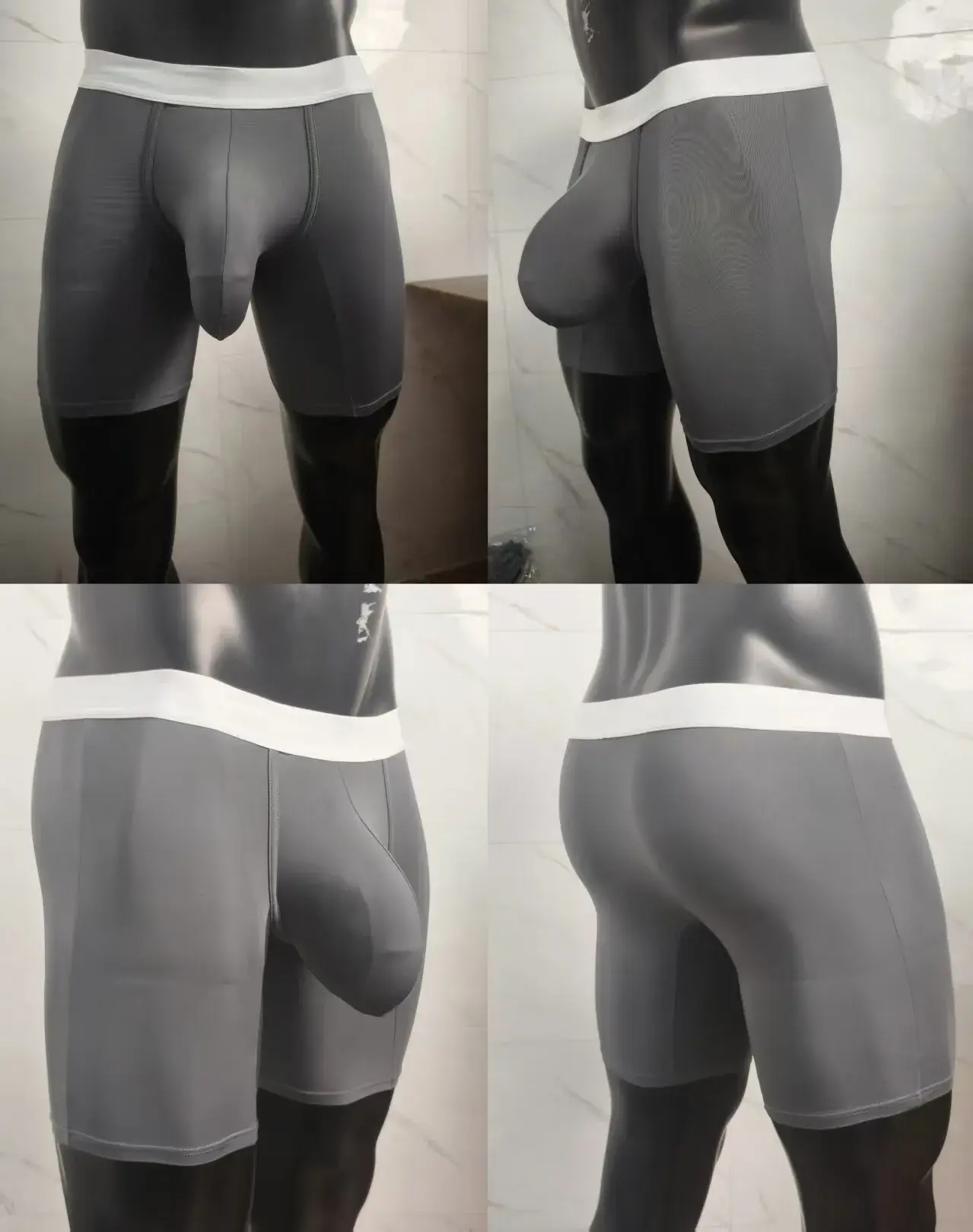 Men Ice Silk Boxer Briefs Deep U Convex Pouch Breathable Cool Quick Dry Sports Running Underwear Anti Chafe Seamless Underpants