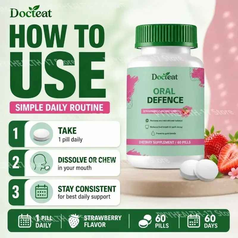 Oral Defence Chewable Tablets for Breath Freshness Support with Xylitol and Microcrystalline Hydroxyapatite for Adult 60 Pills