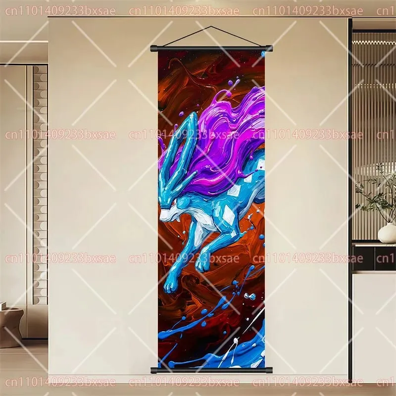 Pokémon Anime HD Scroll Painting Eevee Pikachu Suicune Charizard Mewtwo Διακόσμηση τοίχου με φόντο αφίσα Παιδικό δώρο