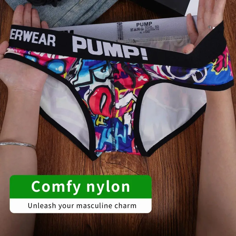 Men’s Graffiti Print Triangle Underwear Elastic Waistband Ice Silk Breathable Underwear 3256811822635074