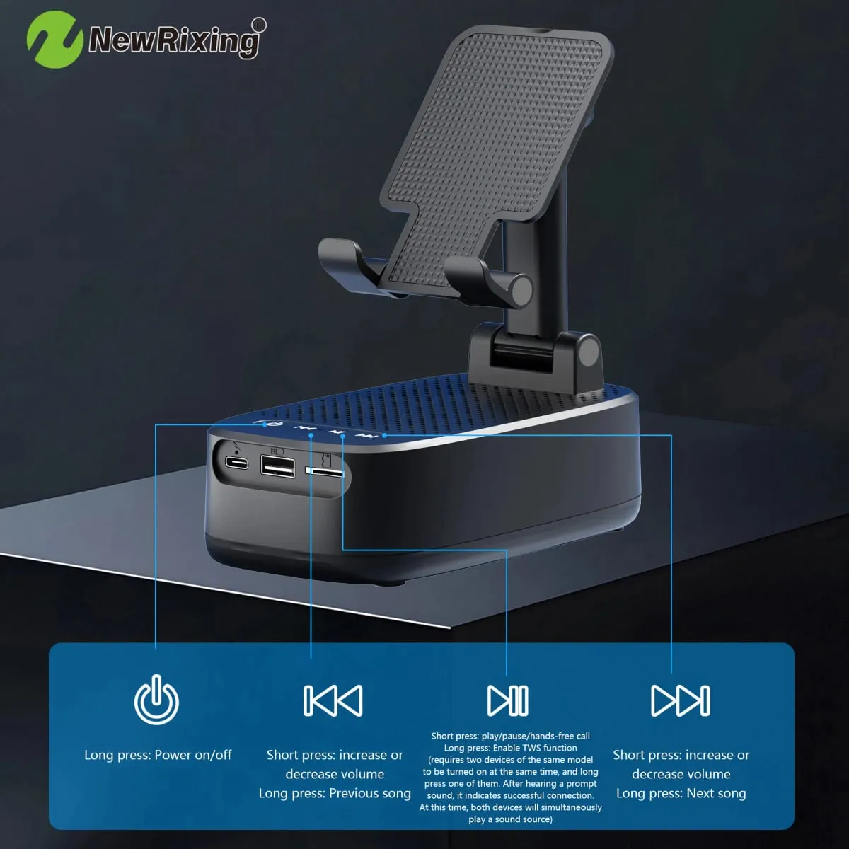 Wireless Phone Holder Portable Speaker Speaker Phone Holder Emergency Power Bank 1800mAh Battery USB Charging Hands-Free