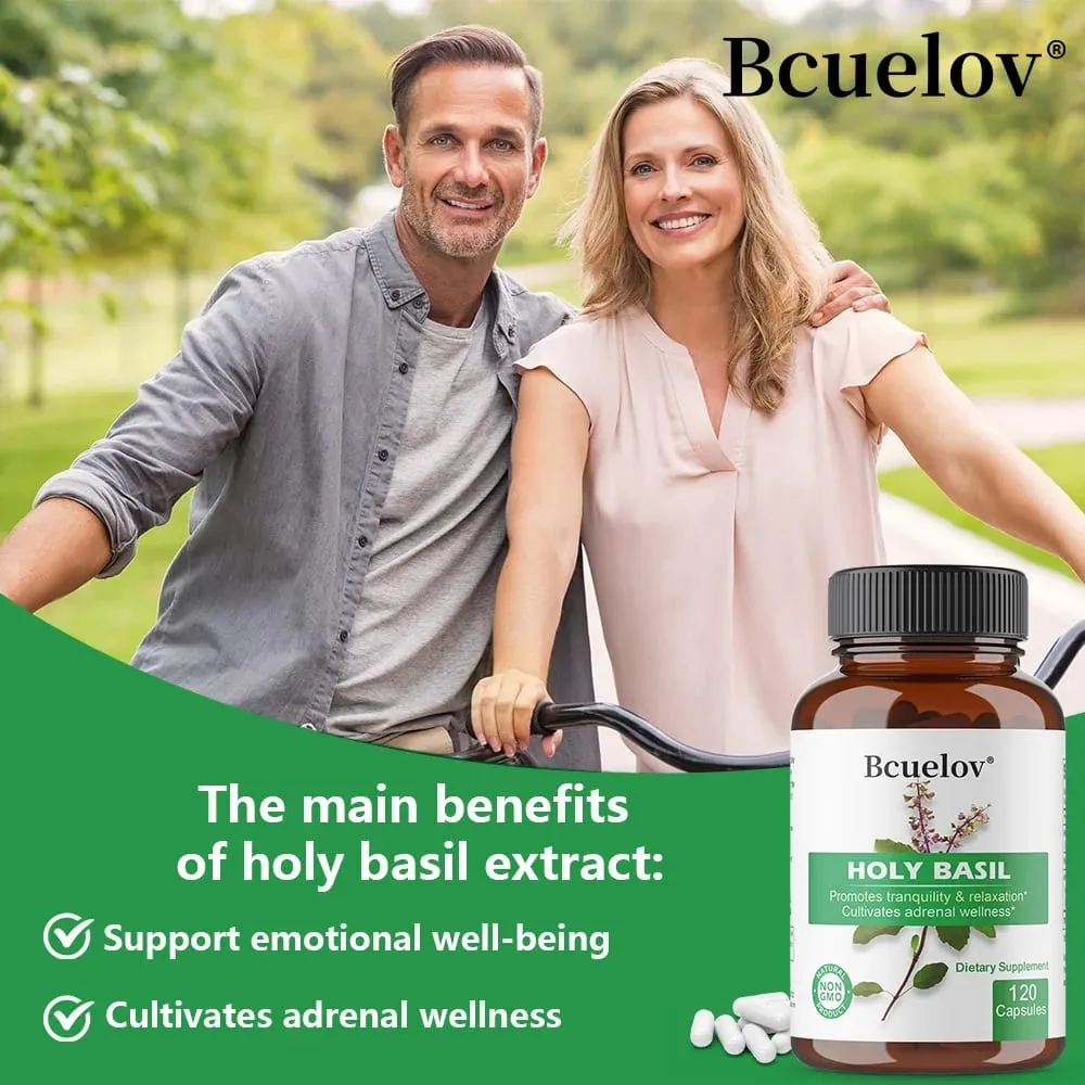 כמוסות תמצית טולסי בזיליקום קדוש תומכות במערכת הנשימה החיסונית של יותרת הכליה ושלווה יומיומית בריאות מתח וחרדה