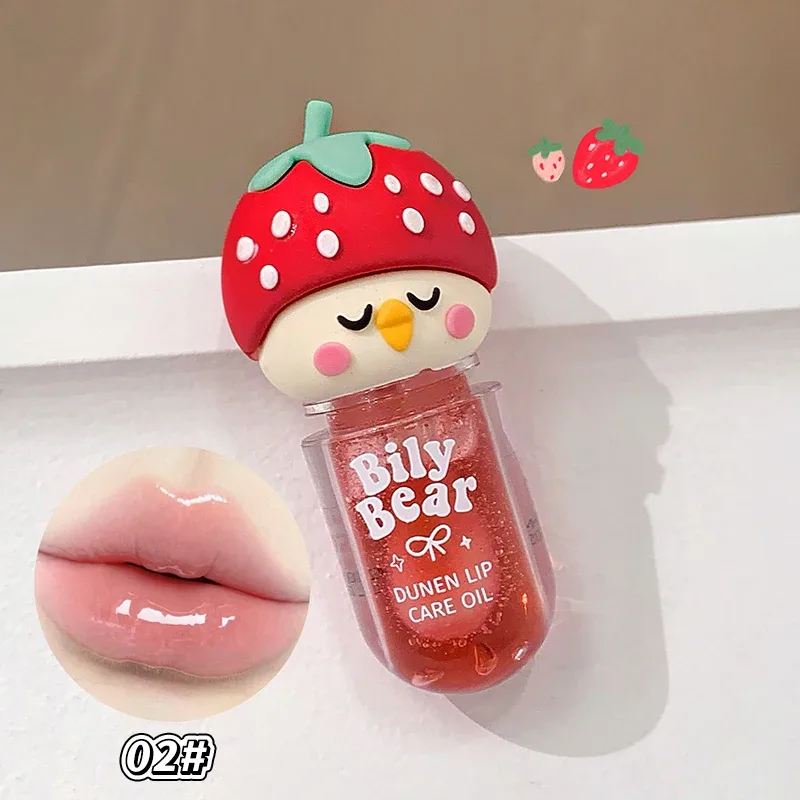 Minyak Bibir Jeli Madu Persik dengan Lip Gloss Stroberi Hidrasi Mengkilap Kosmetik Lipgloss Cermin Tahan Air Tidak Pudar Tahan Lama