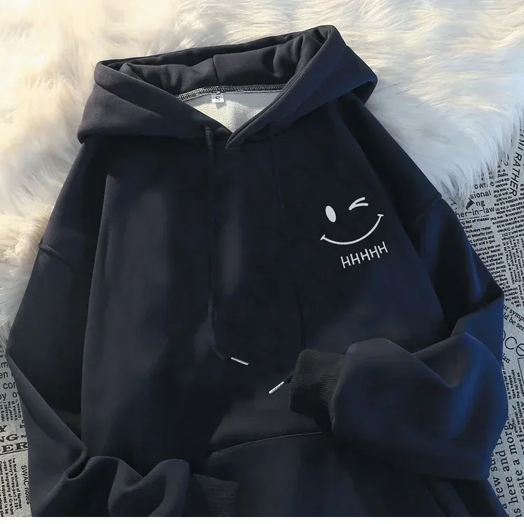 Pull à capuche pour hommes, visage souriant, drôle, mode Couple, américain, lourd, ample, épais, en cachemire, pour garçons