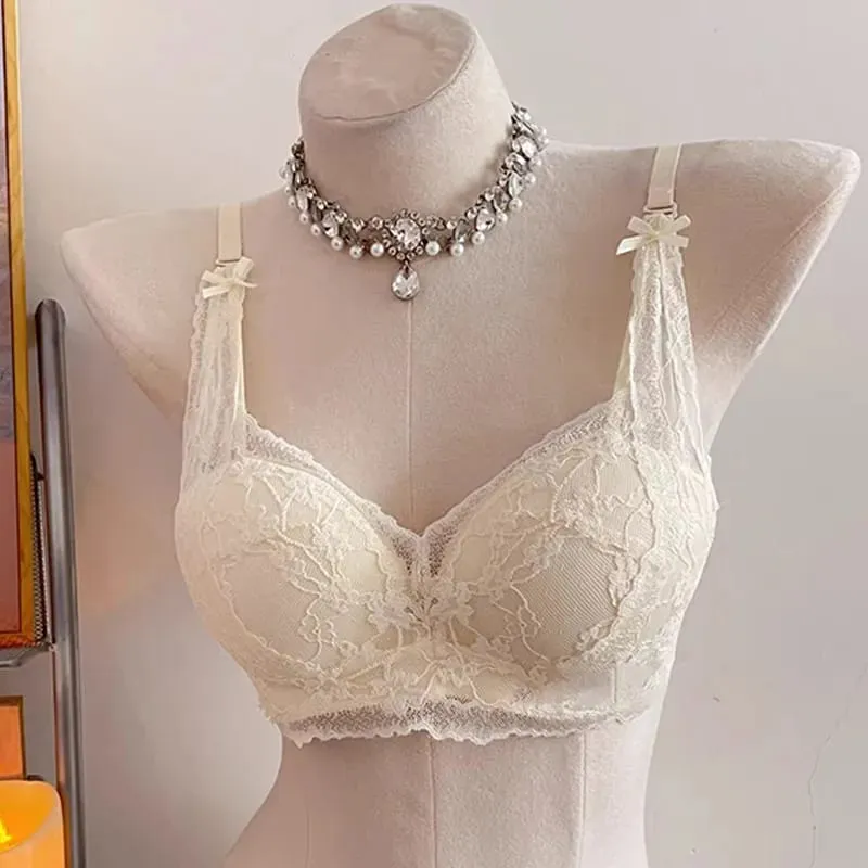 セクシーな BANERDANNI חזיית תחרה עם קשת הלטר מרופדת Push Up אלחוטי ללא חוט הלבשה תחתונה רכה חזה קטן לבישת נוחות יומית`