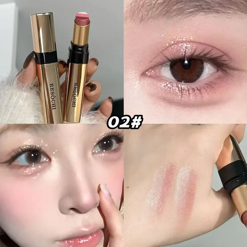 3 Χρώματα Eyeshadow Stick Shimmer Glitter Cream Σκιά ματιών Αδιάβροχη διάρκειας υψηλής χρωματισμού μεταλλικό μακιγιάζ με μολύβι ματιών