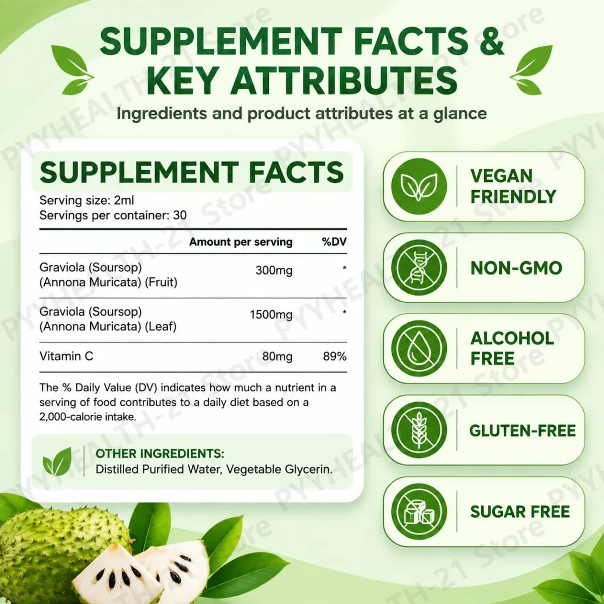 AcentiLabs Sirsak Graviola Tetes Cair Vitamin C Mendukung Kesehatan Pencernaan Sistem Kekebalan Tubuh Pertahanan Radikal Bebas 60ml untuk Dewasa