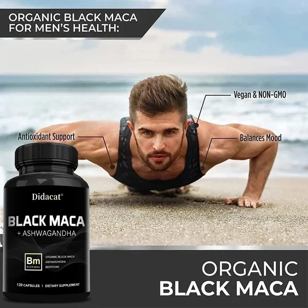 Organic Black Maca + Ashwagandha - Κάψουλες Black Maca υψηλής συγκέντρωσης για άνδρες που υποστηρίζουν την αντοχή και τη ζωτικότητα