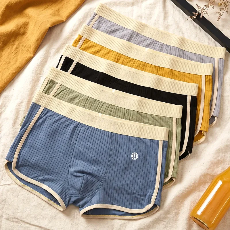 5PCS/Pack Fashion Dopamine 100% Cotton Solid Striped Men's Underpants Breathable Mesh Pouch Panties High Elastic Men Underwear