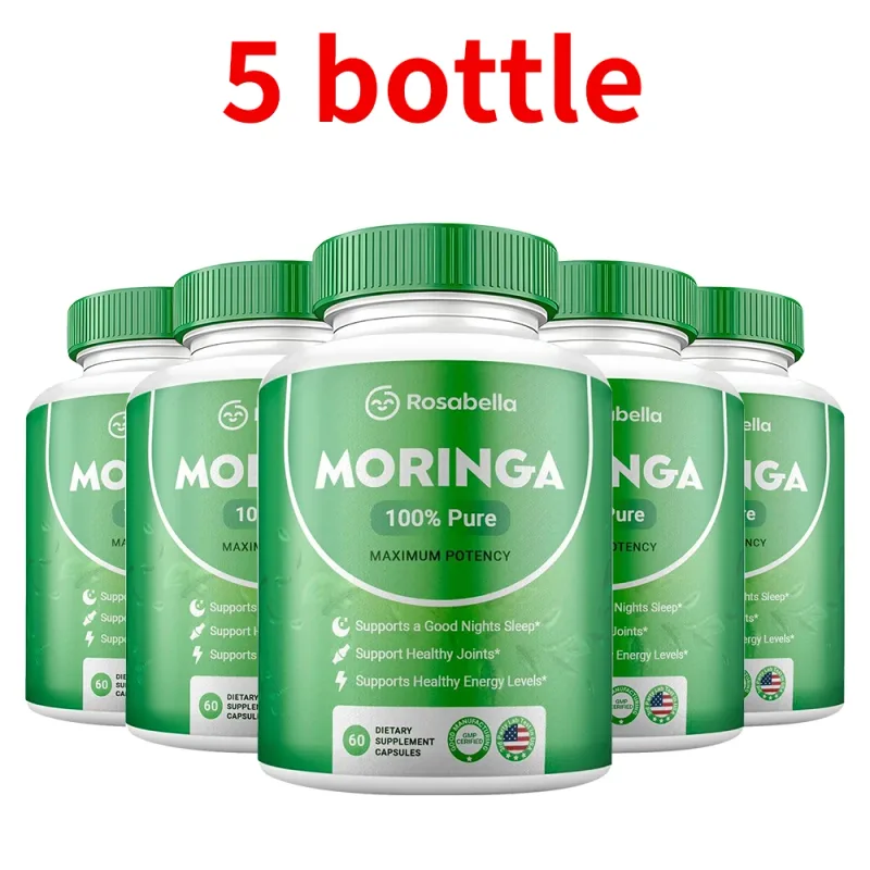 Moringa Capsules - Pure Moringa Powder Energy Skin Immune & Gut Health Natural Green Superfood Supplement - 60 Count