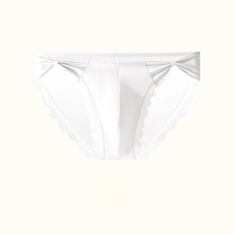 Men's Underwear High Fork Bow-Tie Lace Briefs U Convex Pouch Lingerie Underpants Ultra-Thin Ice Silk French Mesh Panties