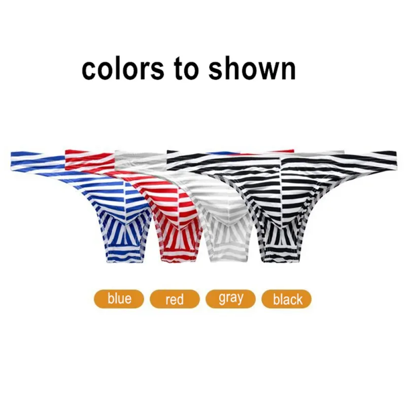 Europe Men's Striped Bikini Briefs Low Waist Sexy U Convex Underwear Male Half Covered Buttocks Tanga Panties Plus Size M-XXXL