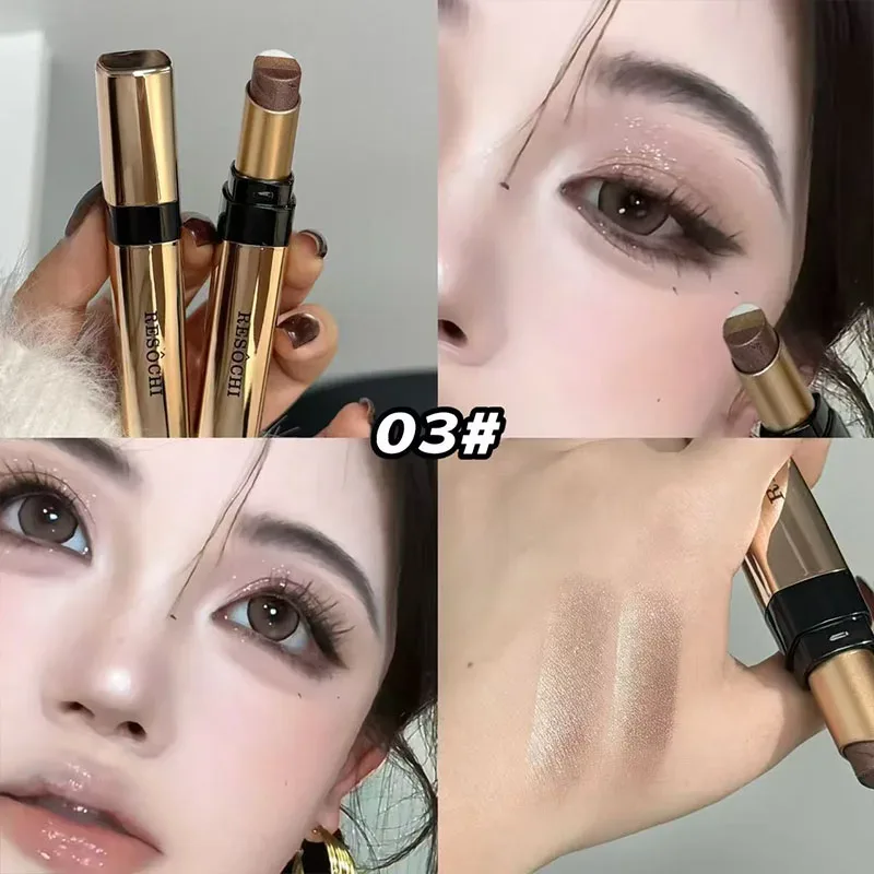 3 Χρώματα Eyeshadow Stick Shimmer Glitter Cream Σκιά ματιών Αδιάβροχη διάρκειας υψηλής χρωματισμού μεταλλικό μακιγιάζ με μολύβι ματιών