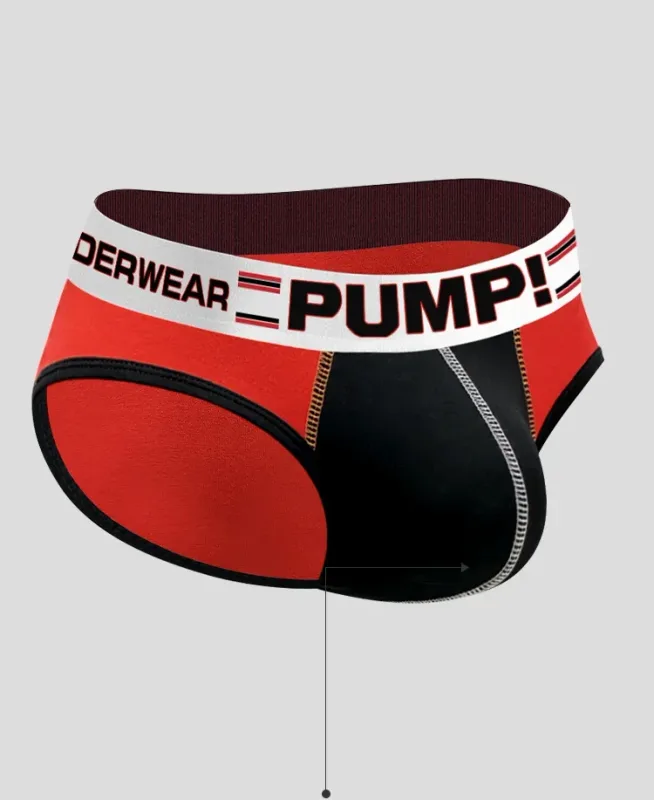 Men's Cotton Color Block Briefs, Pump! Logo Wide Waistband Low Rise Sexy 3D Convex Pouch Underwear 3256813080433415