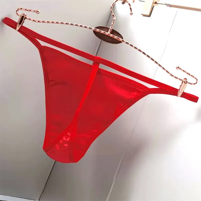 2PCS Men's T-back Thong Sexy Thin Strap Glossy Ice Silk Underwear Male U Convex Night Bikini Low Waist Plus Size Satin G-strings