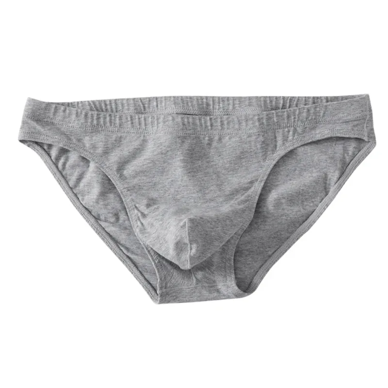 Skin Friendly Mens Cotton Underwear Briefs Breathable Low Waist U-Convex Pouch Underpants Simple Grey Black