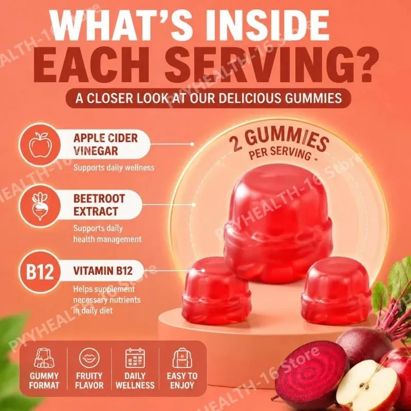 Googeer Apple Cider Vinegar Gummies Fruity with Beetroot Extract and Vitamin B12 Supports Daily Health Management 60 Gummies — image 3
