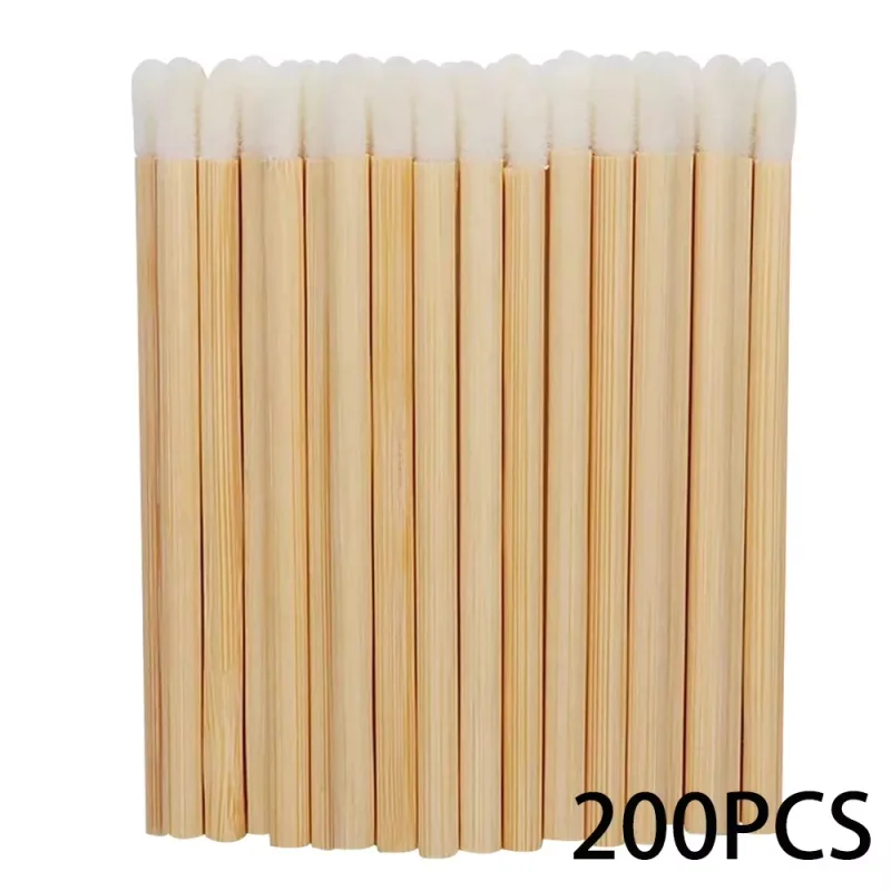 50/100 Buah Aplikator Tongkat Bibir Kuas Lipstik Gagang Bambu Kuas Makeup Tongkat Gloss untuk Alat Kecantikan Ekstensi Bulu Mata