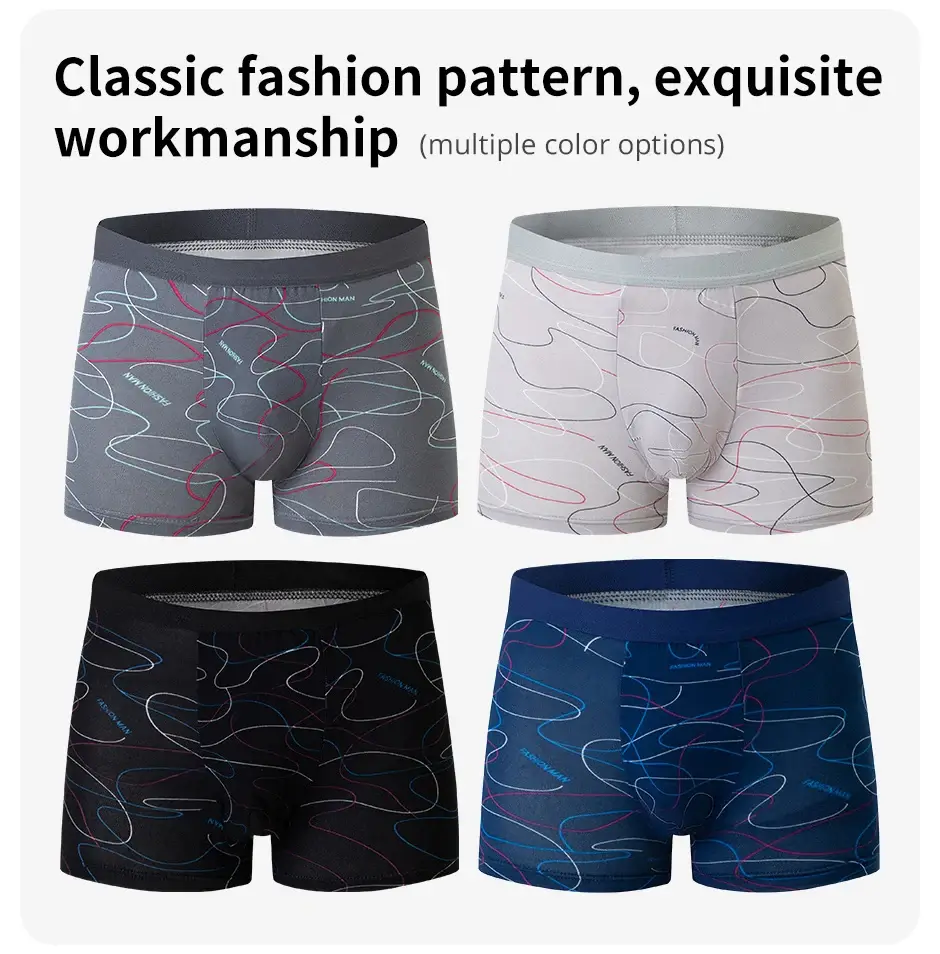 4-teilige Herrenmode, bedruckte Unterwäsche, atmungsaktive Schritt-Boxershorts für Teenager, bequeme Übergrößen-Unterwäsche bis 6XL.