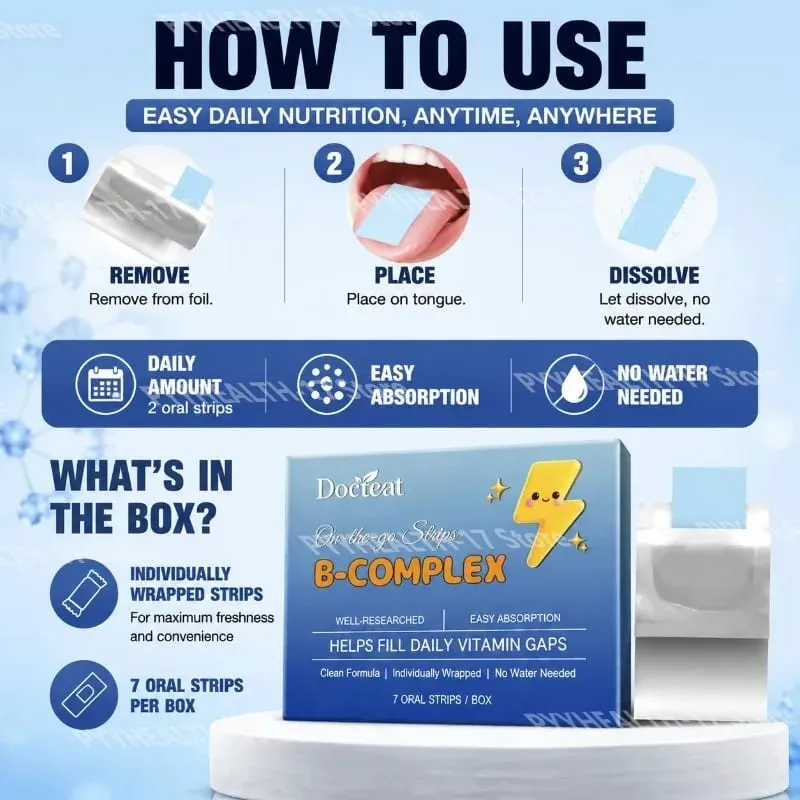 Docteat B-Complex Oral Dissolving Strips Supports Energy Metabolism and Nerve Health Helps Fill Daily Vitamin Gaps 7 Strips — image 5