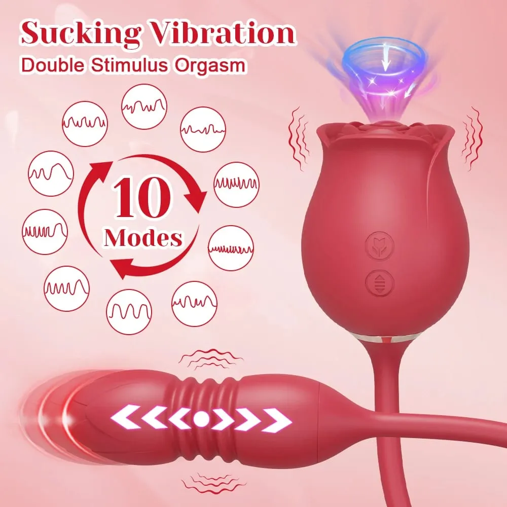 Rose-Sucking Thrusting Dildo Vibrator για γυναίκες Διεγέρτης κλειτορίδας θηλής Δόνηση γλώσσας αυγού που γλύφει κλειτορίδα Sucker σεξουαλικά παιχνίδια