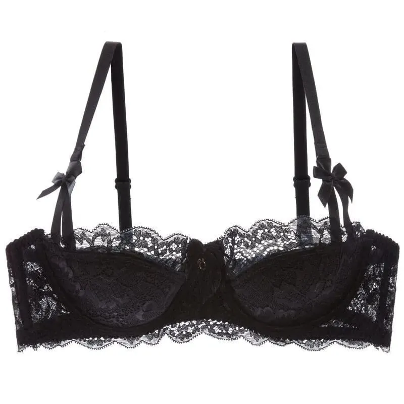 French Pure Passion Bow Shaped Shoulder Strap Lace Sexy Half Cup Push Up Bra Set Women's Thin Lingerie Big Breast Small Cup S-XL