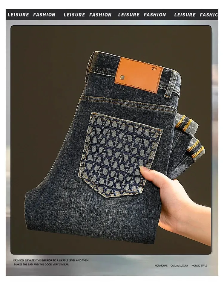 2024 New Light Luxury Jeans Ανδρικά Ανοιξιάτικα και Φθινοπωρινά Ευέλικτα High-End Casual Προσιτά Πολυτελή Μόδα Λεπτά Παντελόνια