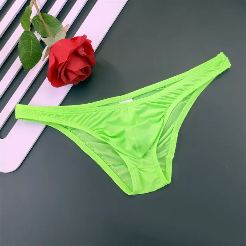 5Pcs New Youth Men's Ice Silk Brief U Pouch Underwear Low Waist Ultra Thin Transparent Underpants Sexy Plus Size Male Panties