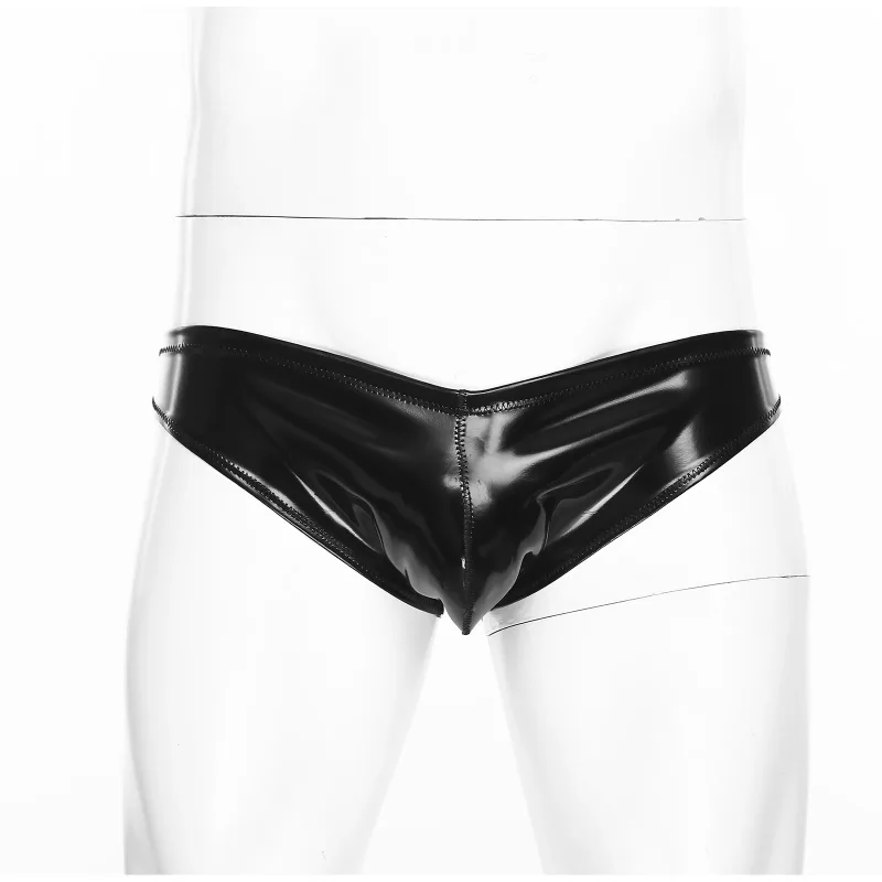 Mens Glossy Latex Briefs Patent Leather Panties Wet Look Bulge Pouch Boxer Briefs Shiny Swimwear Underpants Underwear Lingerie