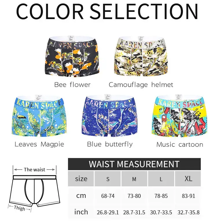 Men's Breathable Ice Silk Printed Boxer Briefs Underwear Fashionable Male Panties Comfortable Calzoncillo Hombre