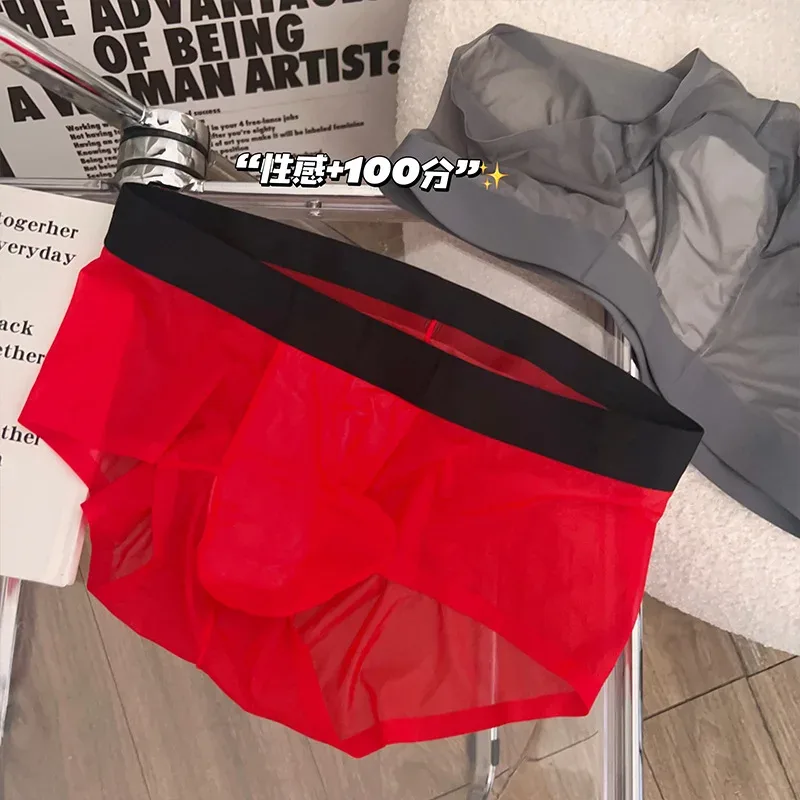 Transparante Slips Heren Ultradunne Ijs Zijde Sneldrogend Slipje Sexy U Ardennen Pouch Man Ondergoed Ademende onderbroek Cuecas