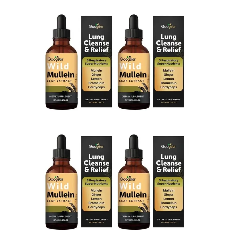 Googeer Wild Mullein Leaf Extract Liquid Respiratory Support Ginger Lemon Peel Extract Bromelain and Cordyceps Extract 60 ML