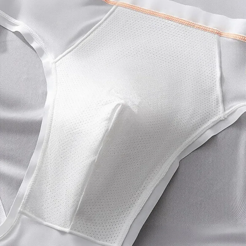 Men's Seamless Ice Silk Briefs Underwear Bulge Pouch Solid Breathable Panties Sexy U Convex Pouch Lingerie Underpants