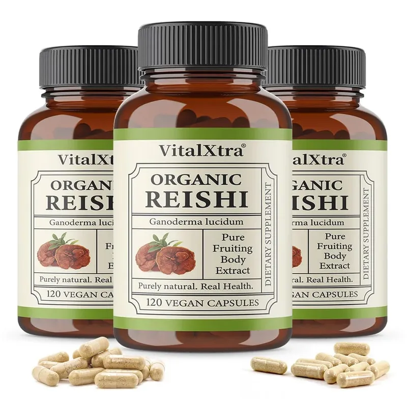 קפסולות פטריות ריישי 1000 מ"ג Ganoderma Lucidum תומכות בהרפיה בריאות החיסונית שינה ואנרגיה טבעית טבעוני ללא GMO